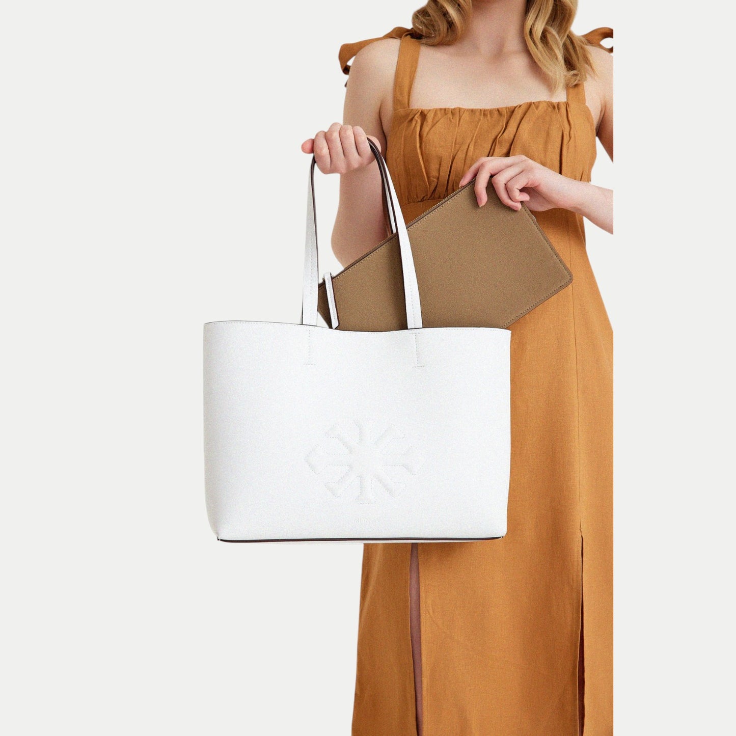 AGAVE Bitkisel Vegan Deri Günlük Tote Çanta Beyaz