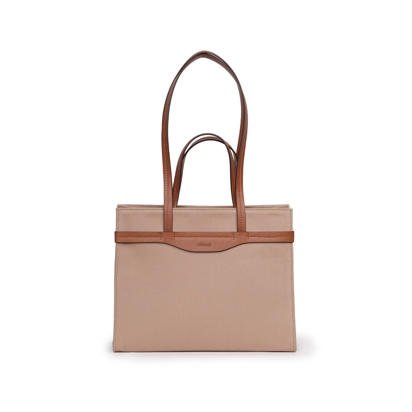 Vegan Elma Derisi ve Kanvas Kumaş Orta Boy Tote ÇantaBej