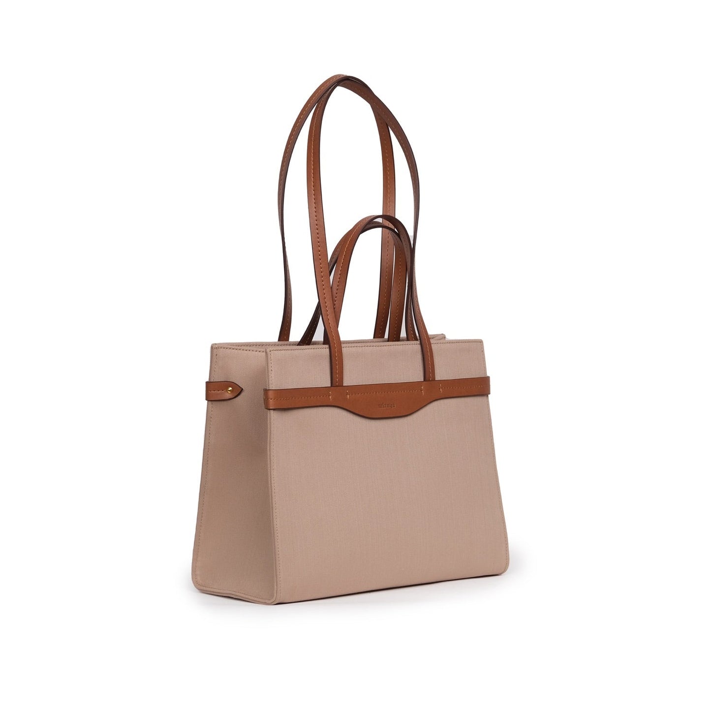 Vegan Elma Derisi ve Kanvas Kumaş Orta Boy Tote ÇantaBej