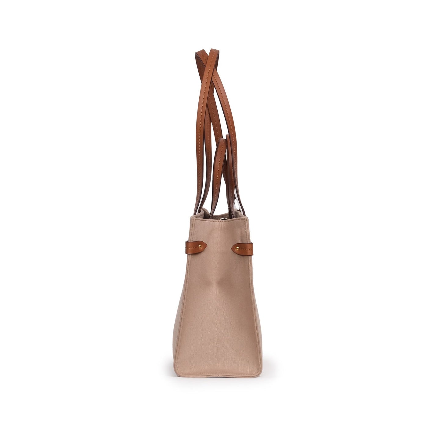 Vegan Elma Derisi ve Kanvas Kumaş Orta Boy Tote ÇantaBej