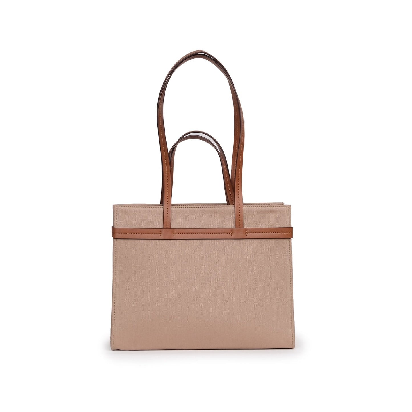 Vegan Elma Derisi ve Kanvas Kumaş Orta Boy Tote ÇantaBej