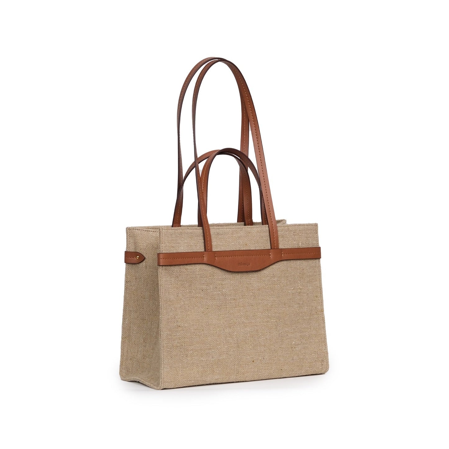 Vegan Elma Derisi ve Jüt Kumaş Orta Boy Tote Çanta