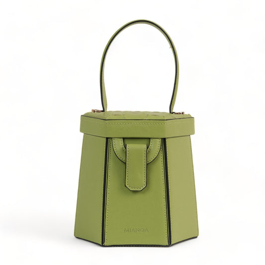 Vegan Apple Leather Hexagon Crossbody & Shoulder Bag Pistachio Green