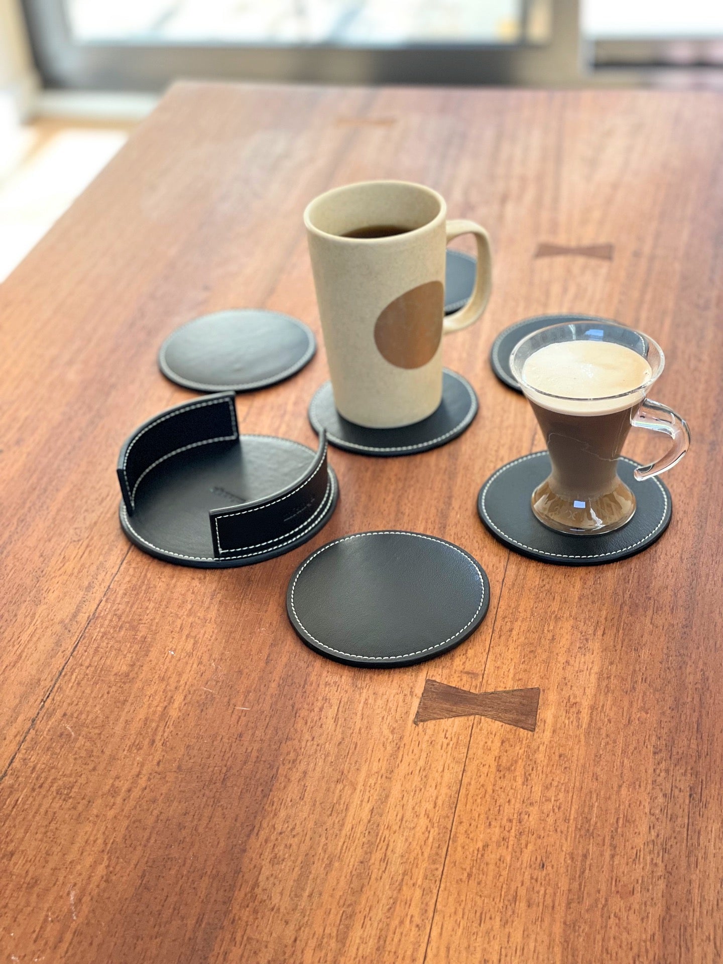 Vegan Olive Leather Coaster Black